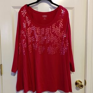 NEW LOGO Women's Cotton Embellished Red 3/4 Sleeve Top  Size XL